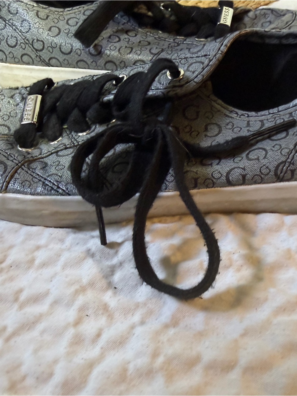 Guess Gray Logo-Print Women's Sneakers with Black Laces